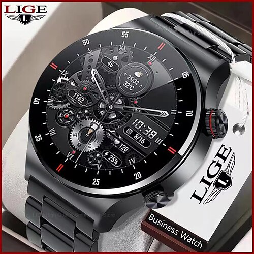 

LIGE BW0382 Smart Watch 1.32 inch Smartwatch Fitness Running Watch Bluetooth Pedometer Call Reminder Heart Rate Monitor Compatible with Android iOS Men Waterproof Hands-Free Calls Message Reminder IP