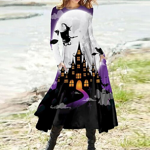 Women's Casual Dress Swing Dress Midi Dress Purple Long Sleeve Print Pocket Print Fall Winter Round Neck Vacation Casual Halloween 2022 S M L XL XXL 3XL
Women's Casual Dress Swing Dress Midi Dress Purple Long Sleeve Print Pocket Print Fall Winter Round Neck Vacation Casual Halloween 2022 S M L XL XXL 3XL