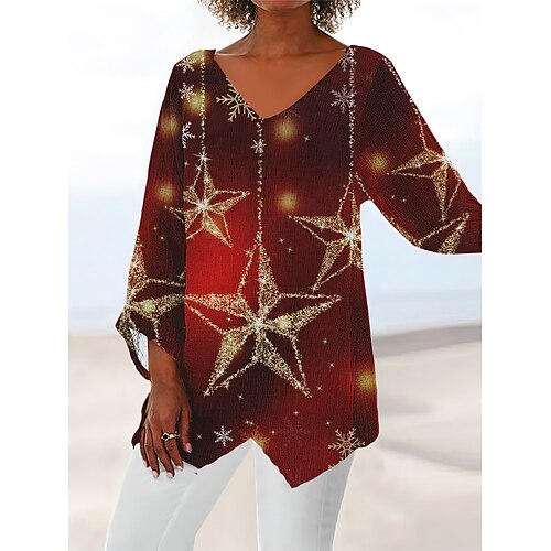 Women's Shirt Red White Black Star Christmas Tree Print Long Sleeve Christmas Weekend Streetwear Casual V Neck Long S / 3D Print
Women's Shirt Red White Black Star Christmas Tree Print Long Sleeve Christmas Weekend Streetwear Casual V Neck Long S / 3D Print