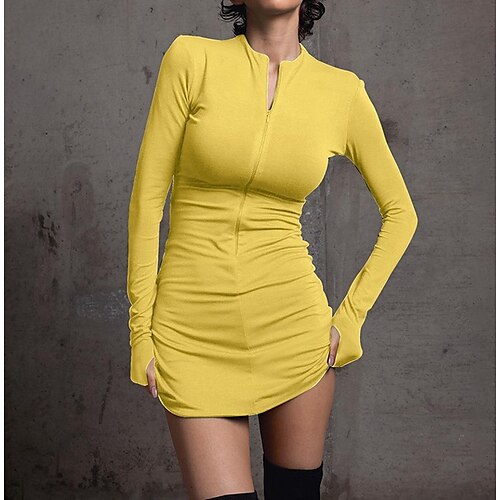 Mulheres Vestido da bainha Preto Amarelo Bege Manga Longa Cor imaculada Zíper Inverno Outono Gola Redonda Moda 2022 S M L
Mulheres Vestido da bainha Preto Amarelo Bege Manga Longa Cor imaculada Zíper Inverno Outono Gola Redonda Moda 2022 S M L