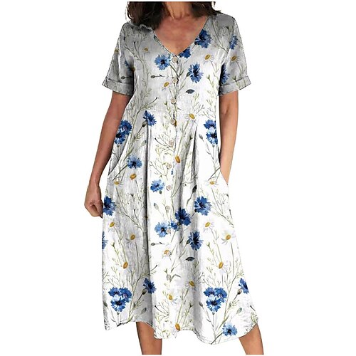 Women's Casual Dress Swing Dress Midi Dress Blue Red White Short Sleeve Floral Button Spring Summer V Neck 2022 S M L XL XXL 3XL 4XL 5XL
Women's Casual Dress Swing Dress Midi Dress Blue Red White Short Sleeve Floral Button Spring Summer V Neck 2022 S M L XL XXL 3XL 4XL 5XL