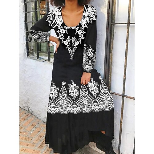 Women's A Line Dress Maxi long Dress Black Long Sleeve Floral Print Fall Winter U Neck Stylish Modern 2022 S M L XL 2XL 3XL
Women's A Line Dress Maxi long Dress Black Long Sleeve Floral Print Fall Winter U Neck Stylish Modern 2022 S M L XL 2XL 3XL