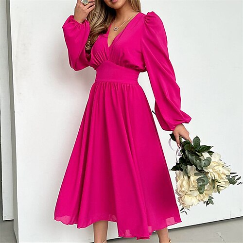 Women's Work Dress Swing Dress Midi Dress Pink Long Sleeve Pure Color Ruched Winter Fall V Neck Romantic Winter Dress Fall Dress 2022 S M L
Women's Work Dress Swing Dress Midi Dress Pink Long Sleeve Pure Color Ruched Winter Fall V Neck Romantic Winter Dress Fall Dress 2022 S M L