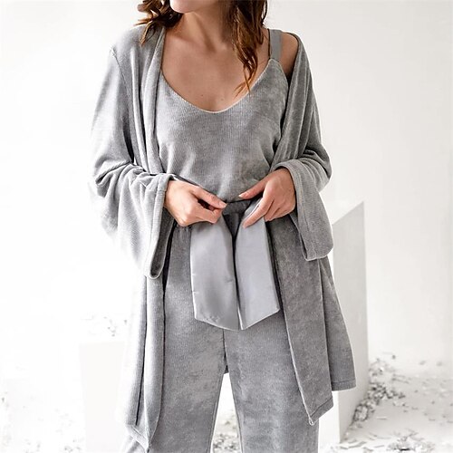 Women's Pajamas Sets Pjs 3 Pieces Pure Color Simple Comfort Home Daily Bed Polyester V Wire Long Sleeve Strap Top Pant Belt Included Winter Fall Gray Black
Women's Pajamas Sets Pjs 3 Pieces Pure Color Simple Comfort Home Daily Bed Polyester V Wire Long Sleeve Strap Top Pant Belt Included Winter Fall Gray Black