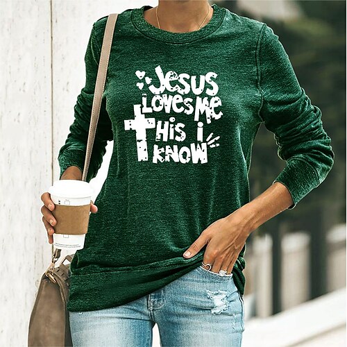 Women's T shirt Tee Green Blue Yellow Graphic Letter Print Long Sleeve Casual Daily Basic Round Neck Regular Cotton Painting S
Women's T shirt Tee Green Blue Yellow Graphic Letter Print Long Sleeve Casual Daily Basic Round Neck Regular Cotton Painting S