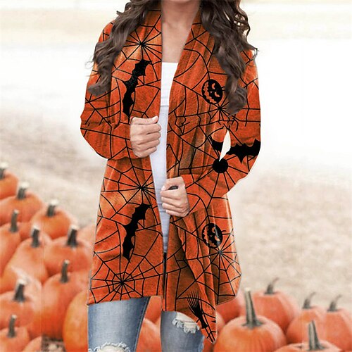 Women's Casual Jacket Breathable Comfortable Halloween Casual Holiday Park Print Cardigan Collarless Comfortable Street Style Halloween Skull Regular Fit Outerwear Long Sleeve Winter Fall Light
Women's Casual Jacket Breathable Comfortable Halloween Casual Holiday Park Print Cardigan Collarless Comfortable Street Style Halloween Skull Regular Fit Outerwear Long Sleeve Winter Fall Light