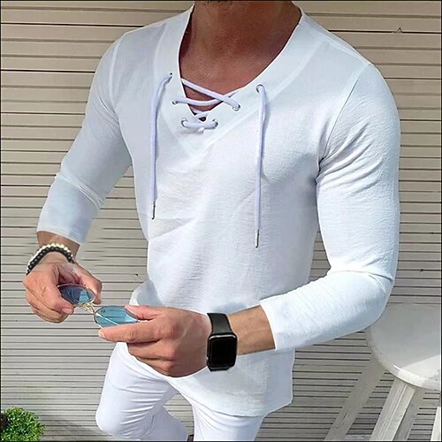 Men's Shirt Solid Color V Neck White Black Blue Gray Pink 3/4-Length Sleeve Outdoor Street Drawstring Print Tops Fashion Designer Casual Breathable / Summer / Spring / Summer
Men's Shirt Solid Color V Neck White Black Blue Gray Pink 3/4-Length Sleeve Outdoor Street Drawstring Print Tops Fashion Designer Casual Breathable / Summer / Spring / Summer