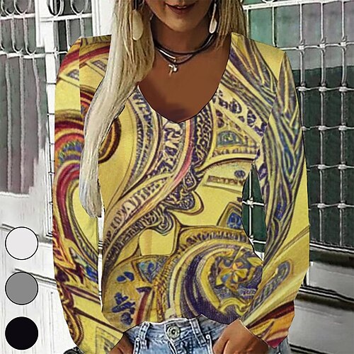 Women's T shirt Tee Yellow Graphic Graffiti Print Long Sleeve Casual Daily Vintage V Neck Regular Painting S / 3D Print
Women's T shirt Tee Yellow Graphic Graffiti Print Long Sleeve Casual Daily Vintage V Neck Regular Painting S / 3D Print