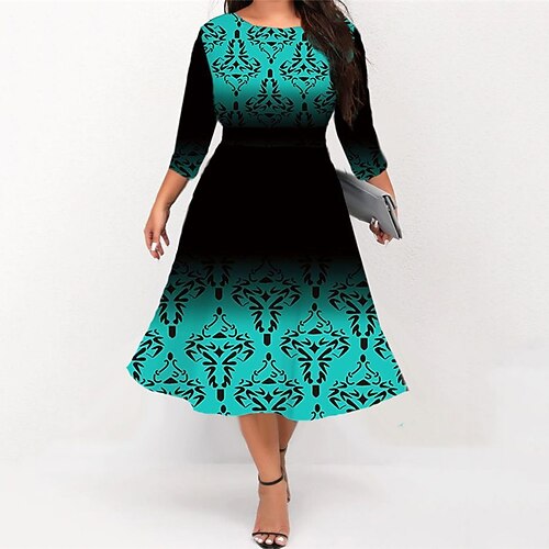 Women's Plus Size Work Dress Geometric Crew Neck 3/4 Length Sleeve Fall Winter Work Elegant Midi Dress Formal Going out Dress
Women's Plus Size Work Dress Geometric Crew Neck 3/4 Length Sleeve Fall Winter Work Elegant Midi Dress Formal Going out Dress