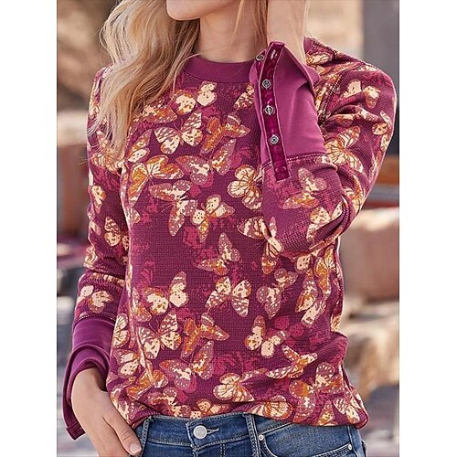 Women's Blouse Shirt Red Butterfly Print Long Sleeve Daily Weekend Streetwear Casual Round Neck Regular Cotton Butterfly S / 3D Print
Women's Blouse Shirt Red Butterfly Print Long Sleeve Daily Weekend Streetwear Casual Round Neck Regular Cotton Butterfly S / 3D Print