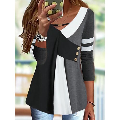 Women's T shirt Tee Dark Gray Gray Black Color Block Button Flowing tunic Long Sleeve Casual Weekend Basic V Neck Regular S
Women's T shirt Tee Dark Gray Gray Black Color Block Button Flowing tunic Long Sleeve Casual Weekend Basic V Neck Regular S