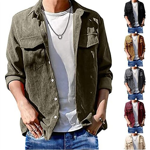 

Men's Shirt Overshirt Flannel Shirt Shirt Jacket Solid Color Turndown Wine Green Black Gray Brown Long Sleeve Daily Holiday Button-Down Tops Simple Casual Comfortable Pocket / Spring / Fall