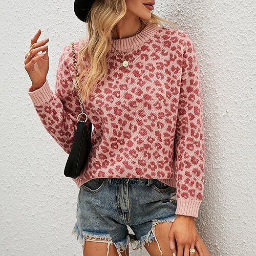 Women's Pullover Sweater Jumper Ribbed Knit Knitted Patchwork Leopard Crew Neck Stylish Casual Daily Holiday Fall Winter Blue Pink S M L / Long Sleeve
Women's Pullover Sweater Jumper Ribbed Knit Knitted Patchwork Leopard Crew Neck Stylish Casual Daily Holiday Fall Winter Blue Pink S M L / Long Sleeve