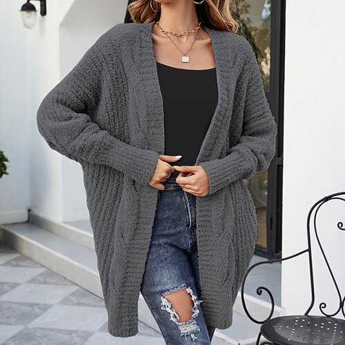 Women's Cardigan Sweater Jumper Cable Knit Knitted Pure Color Open Front Stylish Casual Holiday Going out Fall Winter Green Black S M L / Long Sleeve
Women's Cardigan Sweater Jumper Cable Knit Knitted Pure Color Open Front Stylish Casual Holiday Going out Fall Winter Green Black S M L / Long Sleeve