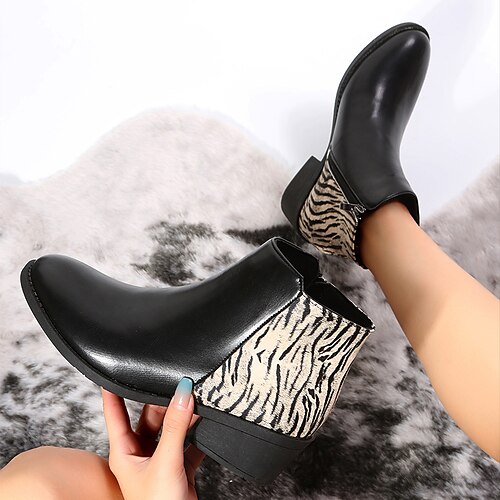 Women's Boots Daily Combat Boots Booties Ankle Boots Winter Block Heel Pointed Toe Classic Walking Shoes PU Leather Zipper Striped Black
Women's Boots Daily Combat Boots Booties Ankle Boots Winter Block Heel Pointed Toe Classic Walking Shoes PU Leather Zipper Striped Black