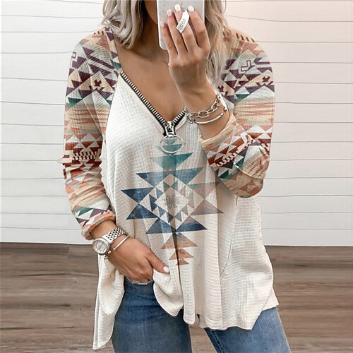 Damen Übergröße Oberteile T Shirt Geometrie Zip Bedruckt Langarm V Ausschnitt Vintage Casual Täglich Ausgehen Baumwoll-Spandex-Trikot Herbst Winter Kaki
Damen Übergröße Oberteile T Shirt Geometrie Zip Bedruckt Langarm V Ausschnitt Vintage Casual Täglich Ausgehen Baumwoll-Spandex-Trikot Herbst Winter Kaki