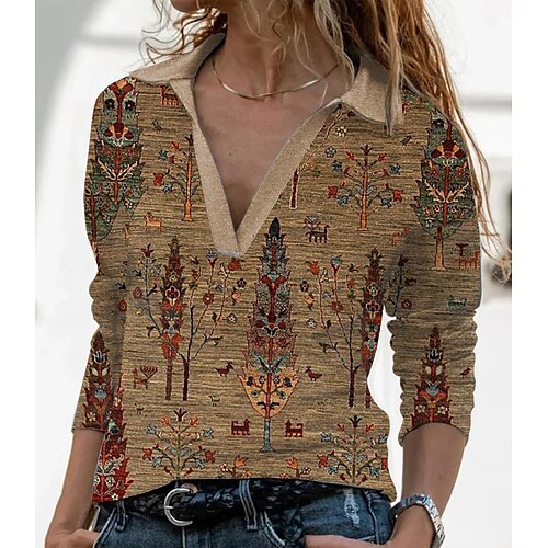 Women's T shirt Tee Khaki Floral Print Long Sleeve Casual Weekend Basic Shirt Collar Regular Floral Painting S / 3D Print
Women's T shirt Tee Khaki Floral Print Long Sleeve Casual Weekend Basic Shirt Collar Regular Floral Painting S / 3D Print