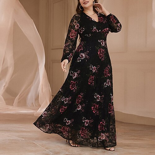 Women's Plus Size Casual Dress Floral V Neck Long Sleeve Fall Winter Elegant Casual Maxi long Dress Daily Vacation Dress / 3D Print
Women's Plus Size Casual Dress Floral V Neck Long Sleeve Fall Winter Elegant Casual Maxi long Dress Daily Vacation Dress / 3D Print