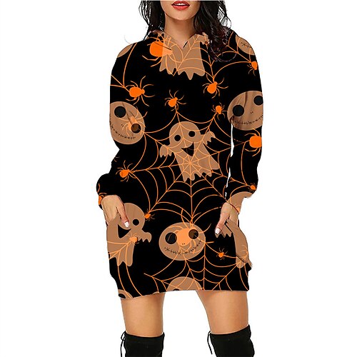 Women's Hoodie Dress Casual Dress Halloween Green Black Blue Orange Brown Long Sleeve Skull Ghost Spider Print Fall Winter Hooded Fashion Casual Loose Fit 2022 S M L XL 2XL 3XL 4XL 5XL
Women's Hoodie Dress Casual Dress Halloween Green Black Blue Orange Brown Long Sleeve Skull Ghost Spider Print Fall Winter Hooded Fashion Casual Loose Fit 2022 S M L XL 2XL 3XL 4XL 5XL