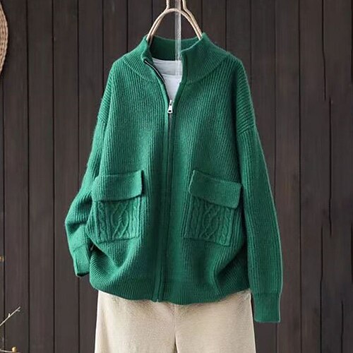 Women's Cardigan Sweater Jumper Ribbed Knit Zipper Pocket Pure Color Stand Collar Stylish Casual Outdoor Daily Fall Winter Green White One-Size / Long Sleeve
Women's Cardigan Sweater Jumper Ribbed Knit Zipper Pocket Pure Color Stand Collar Stylish Casual Outdoor Daily Fall Winter Green White One-Size / Long Sleeve