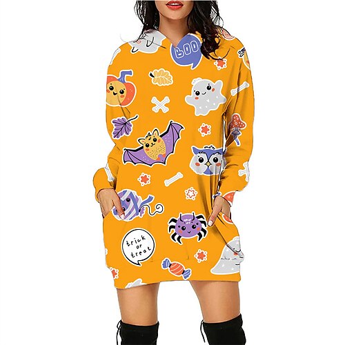 Women's Casual Dress Hoodie Dress Halloween Green Blue Gray Purple Yellow Long Sleeve Skull Butterfly Ghost Print Fall Winter Hooded Stylish Casual Loose Fit 2022 S M L XL 2XL 3XL 4XL 5XL
Women's Casual Dress Hoodie Dress Halloween Green Blue Gray Purple Yellow Long Sleeve Skull Butterfly Ghost Print Fall Winter Hooded Stylish Casual Loose Fit 2022 S M L XL 2XL 3XL 4XL 5XL
