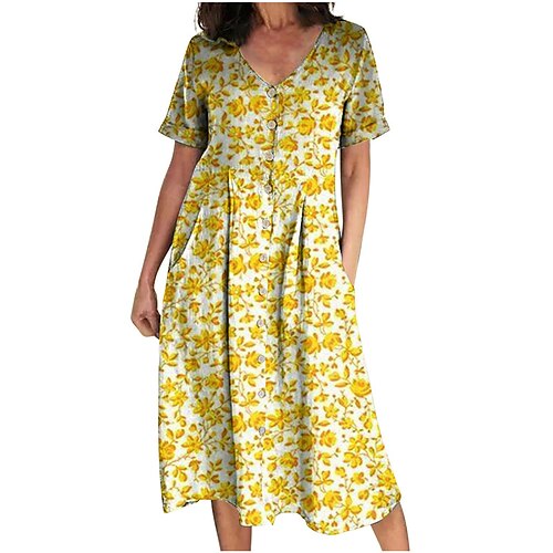 Women's A Line Dress Swing Dress Midi Dress White Black Yellow Red Short Sleeve Floral Button Pocket Print Spring Summer V Neck Casual 2022 S M L XL XXL 3XL 4XL 5XL / Linen
Women's A Line Dress Swing Dress Midi Dress White Black Yellow Red Short Sleeve Floral Button Pocket Print Spring Summer V Neck Casual 2022 S M L XL XXL 3XL 4XL 5XL / Linen