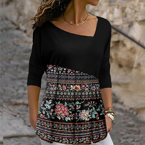 Women's T shirt Tee Floral Casual Weekend Floral Painting T shirt Tee Long Sleeve Flowing tunic V Neck Basic Black S / 3D Print
Women's T shirt Tee Floral Casual Weekend Floral Painting T shirt Tee Long Sleeve Flowing tunic V Neck Basic Black S / 3D Print