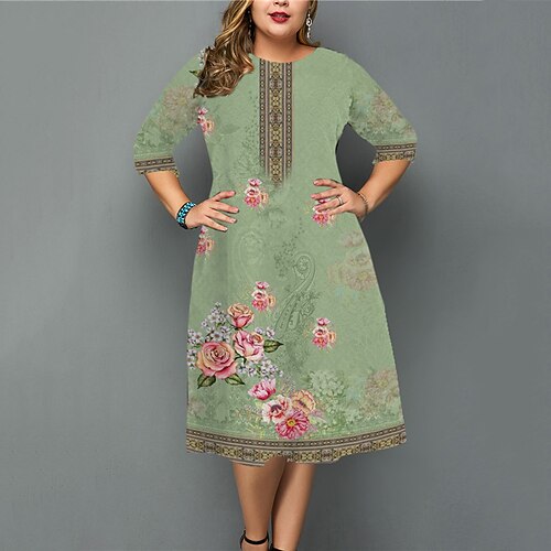 Women's Plus Size Work Dress Floral Crew Neck 3/4 Length Sleeve Fall Winter Work Elegant Knee Length Dress Going out Work Dress
Women's Plus Size Work Dress Floral Crew Neck 3/4 Length Sleeve Fall Winter Work Elegant Knee Length Dress Going out Work Dress