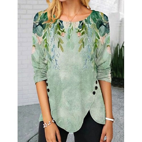 Women's T shirt Tee Green Khaki Red Leaf Button Print Long Sleeve Holiday Weekend Basic Round Neck Regular Floral Painting S / 3D Print
Women's T shirt Tee Green Khaki Red Leaf Button Print Long Sleeve Holiday Weekend Basic Round Neck Regular Floral Painting S / 3D Print