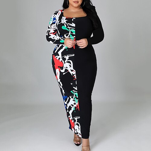 Women's Plus Size Casual Dress Print Square Neck Long Sleeve Fall Winter Stylish Casual Maxi long Dress Daily Date Dress / 3D Print
Women's Plus Size Casual Dress Print Square Neck Long Sleeve Fall Winter Stylish Casual Maxi long Dress Daily Date Dress / 3D Print