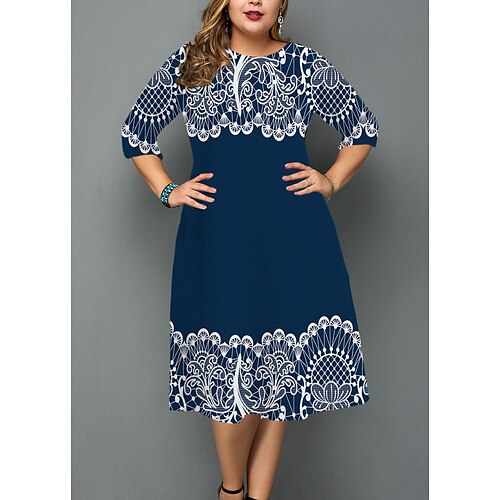 Women's Plus Size Work Dress Geometric Crew Neck 3/4 Length Sleeve Fall Winter Work Formal Midi Dress Daily Vacation Dress / 3D Print
Women's Plus Size Work Dress Geometric Crew Neck 3/4 Length Sleeve Fall Winter Work Formal Midi Dress Daily Vacation Dress / 3D Print