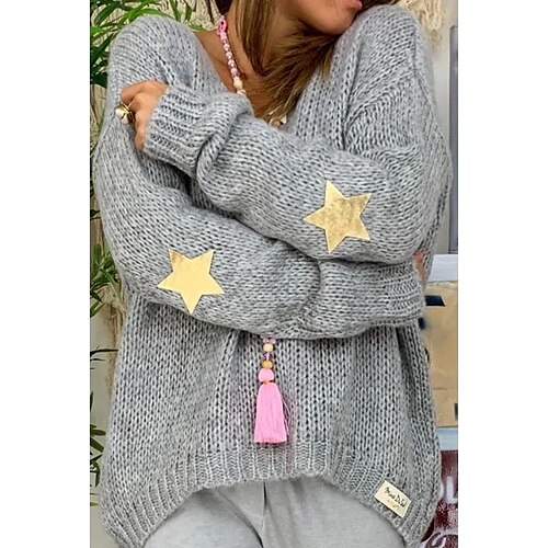 Women's Pullover Sweater jumper Jumper Crochet Knit Tunic Knitted Star V Neck Stylish Casual Daily Holiday Winter Fall Gray S M L / Long Sleeve / Regular Fit
Women's Pullover Sweater jumper Jumper Crochet Knit Tunic Knitted Star V Neck Stylish Casual Daily Holiday Winter Fall Gray S M L / Long Sleeve / Regular Fit