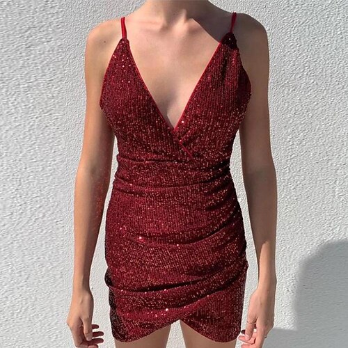 Women's Party Dress Sequin Dress Bodycon Mini Dress Wine Sleeveless Pure Color Sequins Winter Fall Autumn Spaghetti Strap Modern Party Slim 2022 S M L XL
Women's Party Dress Sequin Dress Bodycon Mini Dress Wine Sleeveless Pure Color Sequins Winter Fall Autumn Spaghetti Strap Modern Party Slim 2022 S M L XL