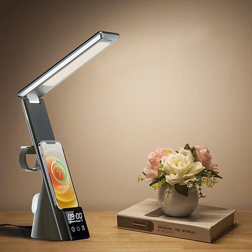 Wireless charging LED desk lamp with alarm clock eye protection learning business lamp desk lamp multifunctional charging base bracket
Wireless charging LED desk lamp with alarm clock eye protection learning business lamp desk lamp multifunctional charging base bracket