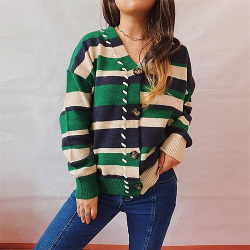 Women's Cardigan Sweater Jumper Ribbed Knit Knitted Striped V Neck Stylish Casual Daily Holiday Fall Winter Green Red S M L / Long Sleeve
Women's Cardigan Sweater Jumper Ribbed Knit Knitted Striped V Neck Stylish Casual Daily Holiday Fall Winter Green Red S M L / Long Sleeve