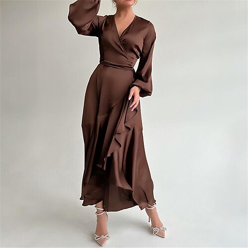 Women's Sheath Dress Swing Dress Maxi long Dress Blue Brown Long Sleeve Pure Color Lace up Ruffle Split Fall Winter V Neck Elegant Classic 2022 S M L
Women's Sheath Dress Swing Dress Maxi long Dress Blue Brown Long Sleeve Pure Color Lace up Ruffle Split Fall Winter V Neck Elegant Classic 2022 S M L