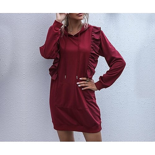Women's Sweatshirt Dress Winter Dress claret Long Sleeve Pure Color Pocket Winter Fall Hooded Pullover Casual Fall Dress Loose Fit 2022 S M L
Women's Sweatshirt Dress Winter Dress claret Long Sleeve Pure Color Pocket Winter Fall Hooded Pullover Casual Fall Dress Loose Fit 2022 S M L