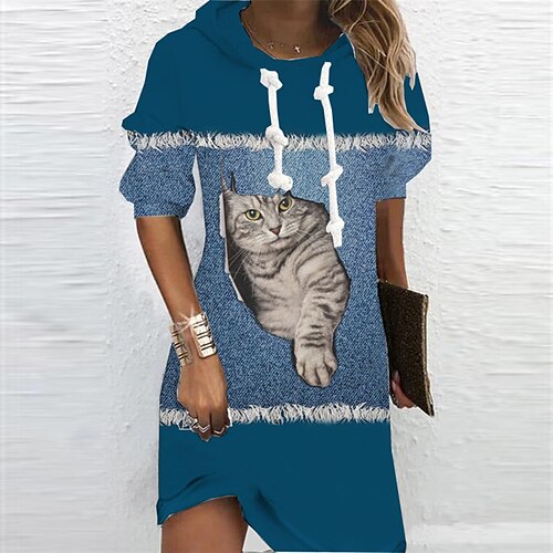 Women's Hoodie Dress Winter Dress Blue Long Sleeve Animal Cat Striped Print Winter Fall Hooded Vacation Casual Fall Dress 2022 S M L XL XXL 3XL
Women's Hoodie Dress Winter Dress Blue Long Sleeve Animal Cat Striped Print Winter Fall Hooded Vacation Casual Fall Dress 2022 S M L XL XXL 3XL