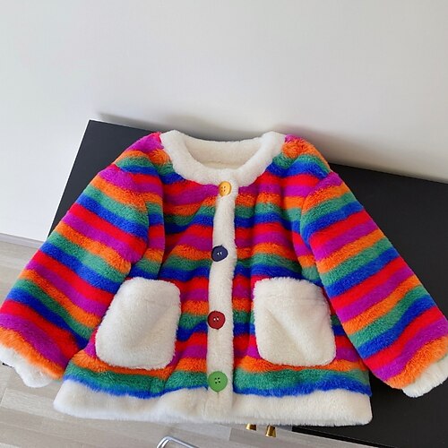 Toddler Girls' Faux Fur Coat Stripe Fashion Outdoor Cotton Coat Outerwear 3-7 Years Winter Rainbow
Toddler Girls' Faux Fur Coat Stripe Fashion Outdoor Cotton Coat Outerwear 3-7 Years Winter Rainbow