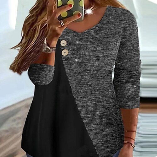 Women's Plus Size Tops T shirt Tee Color Block Button Long Sleeve V Neck Casual Daily Going out Polyester Winter Fall Green Blue
Women's Plus Size Tops T shirt Tee Color Block Button Long Sleeve V Neck Casual Daily Going out Polyester Winter Fall Green Blue