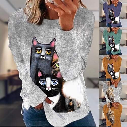 Women's Sweatshirt Pullover Active Cute Gray cat Brown cat Green cat Cat Dailywear Round Neck Long Sleeve S M L XL 2XL 3XL
Women's Sweatshirt Pullover Active Cute Gray cat Brown cat Green cat Cat Dailywear Round Neck Long Sleeve S M L XL 2XL 3XL