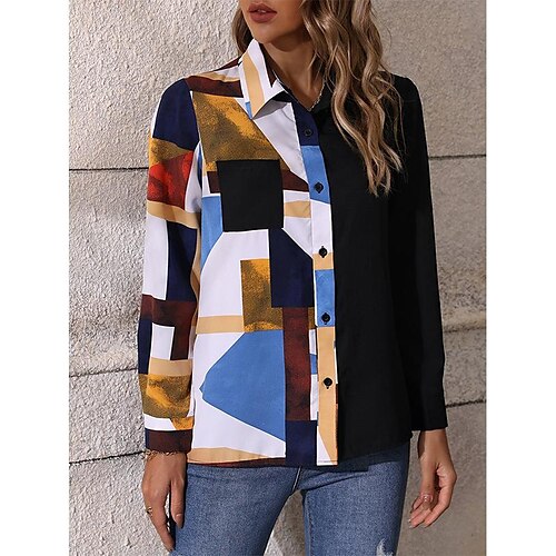 Women's Blouse Color Block Geometric Shirt Collar Standard Spring, Fall, Winter, Summer Black
Women's Blouse Color Block Geometric Shirt Collar Standard Spring, Fall, Winter, Summer Black