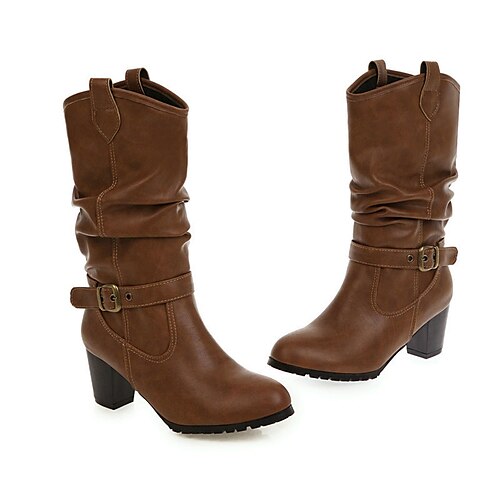Women's Boots Work Heel Boots Mid Calf Boots Winter Chunky Heel Round Toe Vintage Walking Shoes PU Leather Loafer Solid Colored Dark Brown Black
Women's Boots Work Heel Boots Mid Calf Boots Winter Chunky Heel Round Toe Vintage Walking Shoes PU Leather Loafer Solid Colored Dark Brown Black