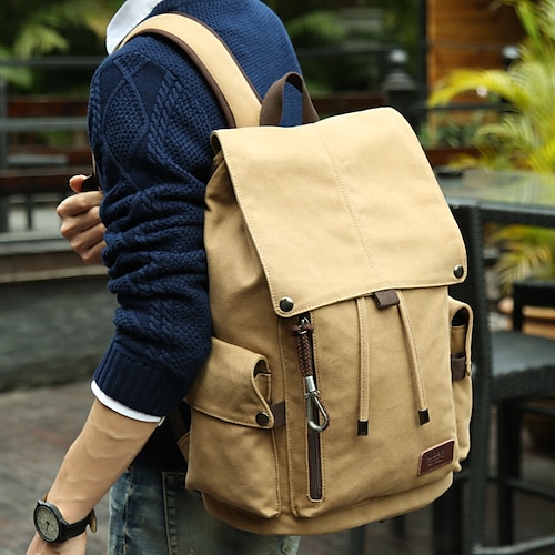 

Men's Functional Backpack Commuter Backpack Canvas Solid Color Large Capacity Breathable Sports & Outdoor Daily Camping & Hiking fashion grey Antique Silver Hardware Khaki Blue khaki Blue Black