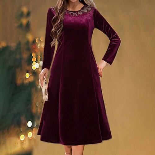 Women's Party Dress Velvet Dress Green Midi Dress Wine Dark Green Dark Blue Long Sleeve Pure Color Mesh Patchwork Velvet Winter Fall Crew Neck Elegant Party Fall Dress 2022 XL 2XL 3XL 4XL
Women's Party Dress Velvet Dress Green Midi Dress Wine Dark Green Dark Blue Long Sleeve Pure Color Mesh Patchwork Velvet Winter Fall Crew Neck Elegant Party Fall Dress 2022 XL 2XL 3XL 4XL
