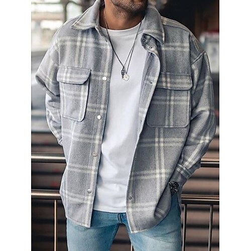 

Men's Shirt Overshirt Shirt Jacket Solid Colored Turndown White Black Long Sleeve Street Daily Button-Down Tops Basic Fashion Casual Comfortable