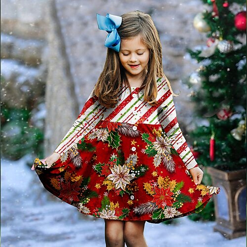 Kids Girls' Christmas Party Dress Floral Stripe Casual Dress Christmas Gifts Casual Button Crewneck Red Above Knee Long Sleeve Dresses Christmas Fall Winter Regular Fit 2-13 Years
Kids Girls' Christmas Party Dress Floral Stripe Casual Dress Christmas Gifts Casual Button Crewneck Red Above Knee Long Sleeve Dresses Christmas Fall Winter Regular Fit 2-13 Years