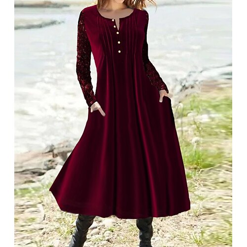 Women's Velvet Dress Swing Dress Midi Dress Wine Long Sleeve Pure Color Ruched Button Velvet Fall Winter V Neck Stylish Modern 2022 S M L XL XXL
Women's Velvet Dress Swing Dress Midi Dress Wine Long Sleeve Pure Color Ruched Button Velvet Fall Winter V Neck Stylish Modern 2022 S M L XL XXL