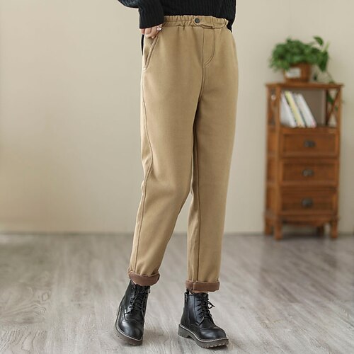 Women's Fleece Pants Straight Fleece lined rice white khaki Black High Rise Retro Vintage Casual Daily Full Length Warm Plain M L XL 2XL / Winter
Women's Fleece Pants Straight Fleece lined rice white khaki Black High Rise Retro Vintage Casual Daily Full Length Warm Plain M L XL 2XL / Winter