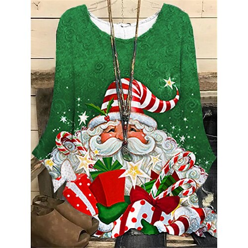 Women's Plus Size Christmas Tops Blouse Shirt Santa Claus Print Long Sleeve Crewneck Casual Daily Polyester Winter Fall Green Blue
Women's Plus Size Christmas Tops Blouse Shirt Santa Claus Print Long Sleeve Crewneck Casual Daily Polyester Winter Fall Green Blue